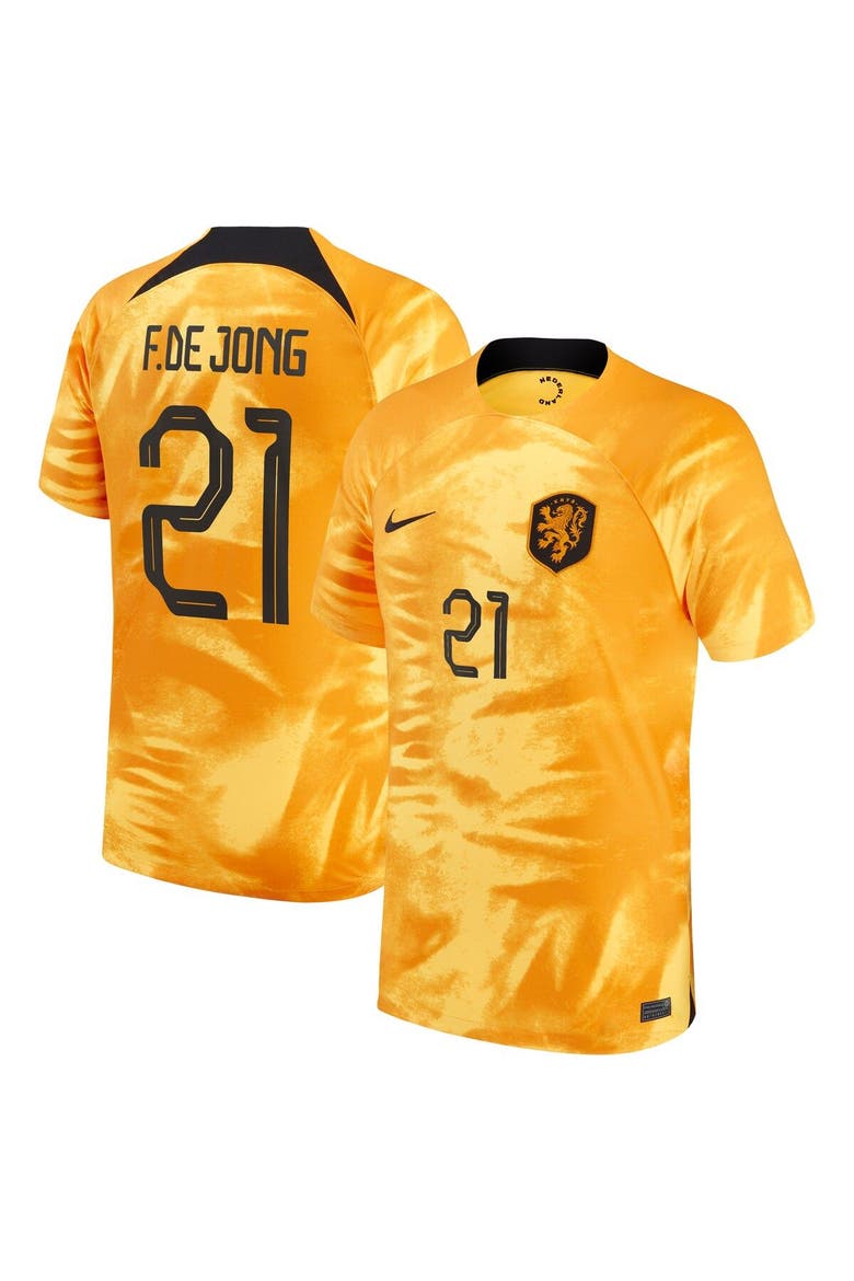 Men's Nike Frenkie de Jong Orange Netherlands National Team 2022/23 Home Breathe Stadium Replica Player Jersey, Main, color, Orange