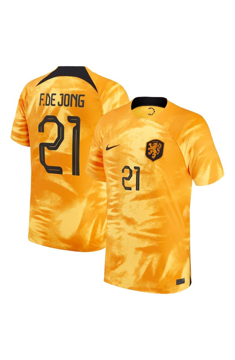 Nike Men's Nike Frenkie de Jong Orange Netherlands National Team 2022/23 Home Breathe Stadium Replica Player Jersey, Main, color,