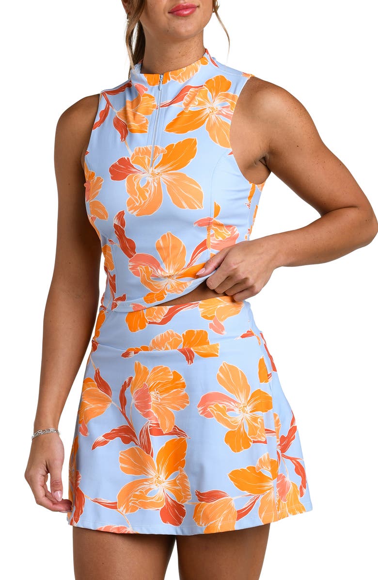 La Blanca Outline Floral Half Zip Performance Tank, Alternate, color, Drift