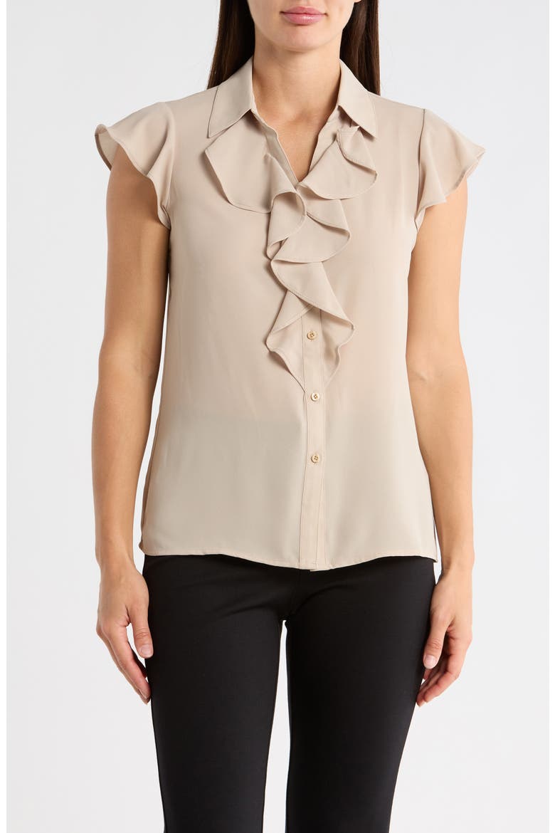 Ruffle Woven Top, Main, color, LATTE