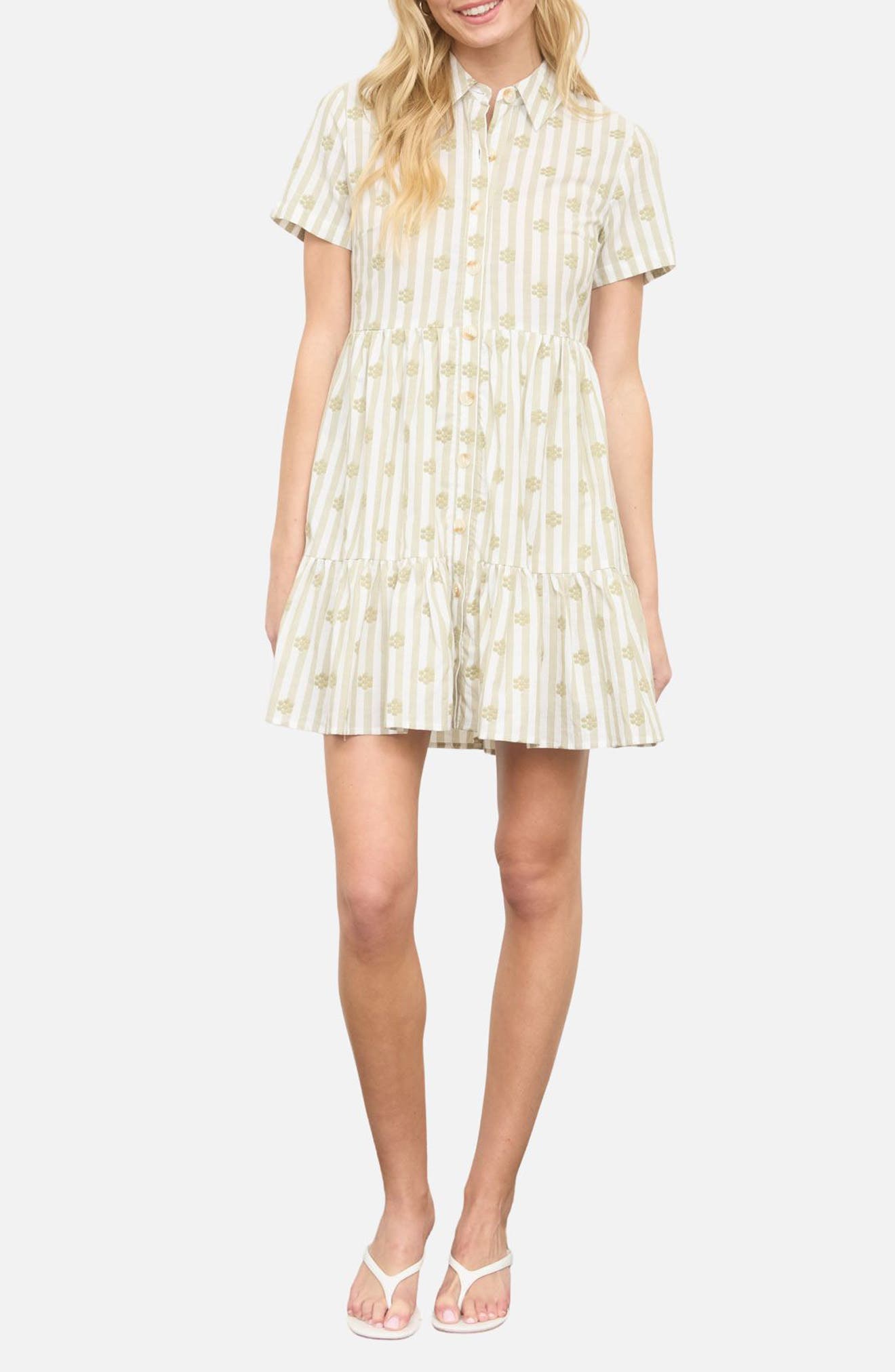 Blu Pepper Floral Stripe Short Sleeve Cotton Shirtdress