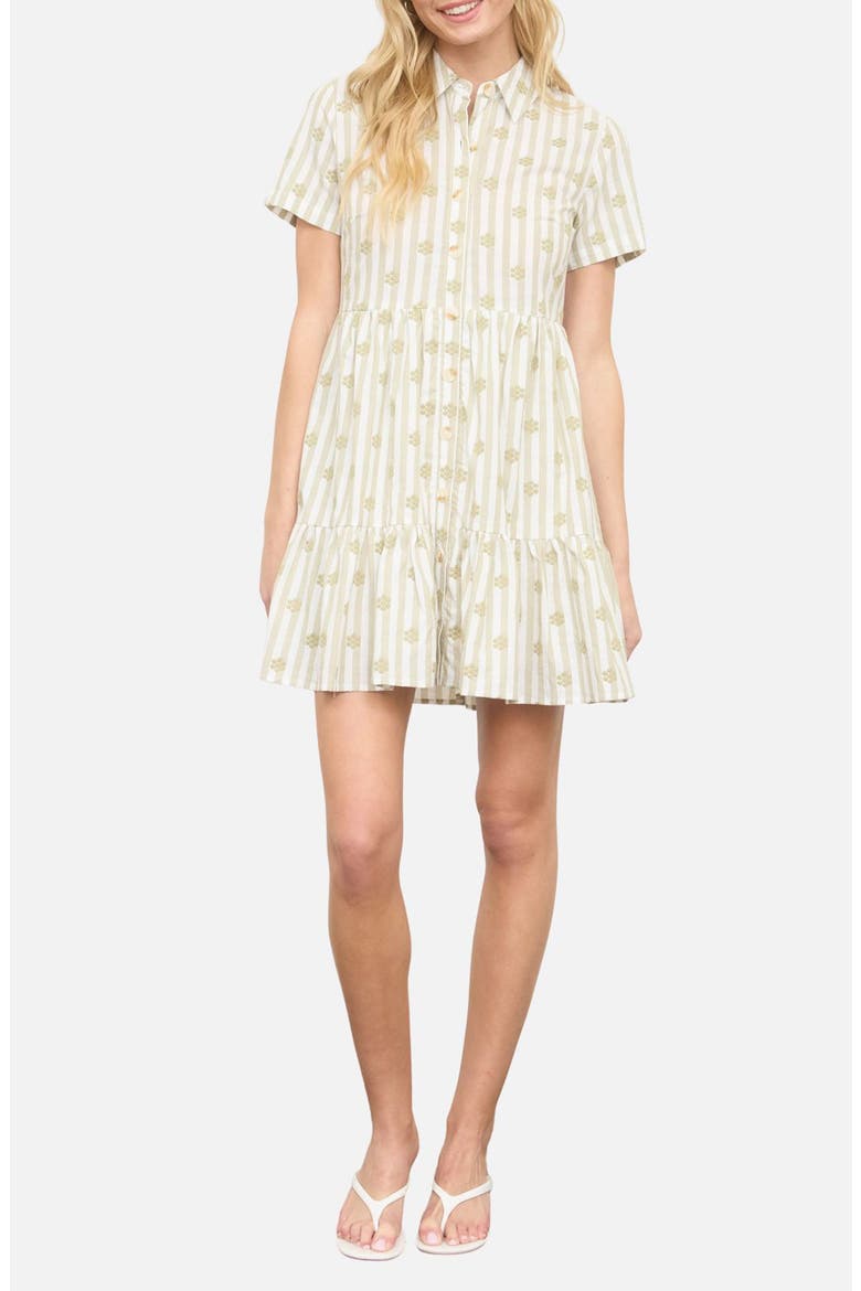 Floral Stripe Short Sleeve Cotton Shirtdress, Main, color, LIGHT OLIVE