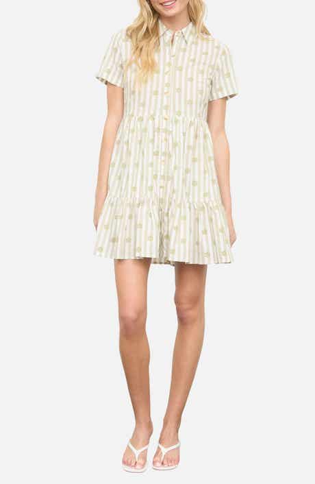 Blu Pepper Floral Stripe Short Sleeve Cotton Shirtdress