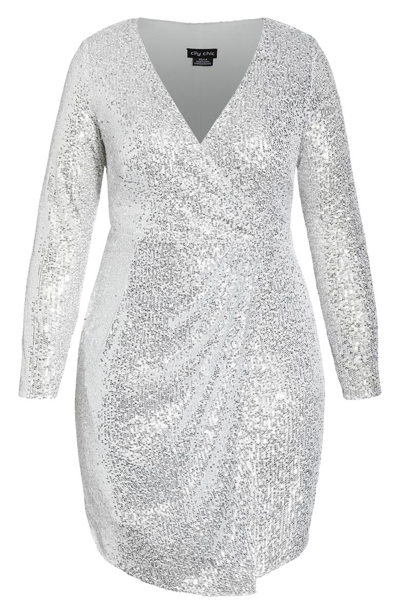 City Chic Razzle Sequin Long Sleeve Dress, Alternate, color, 