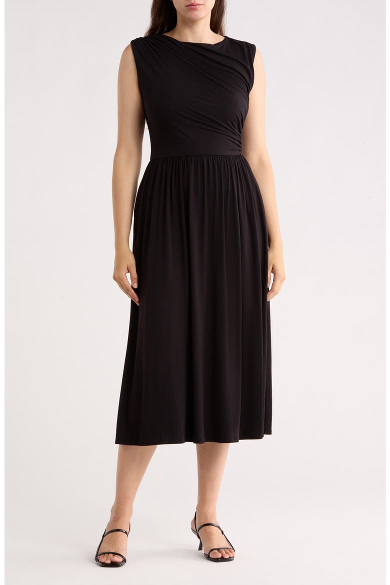 Ruched Sleeveless Midi Dress, Main, color, BLACK