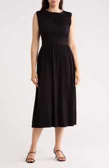 Ruched Sleeveless Midi Dress