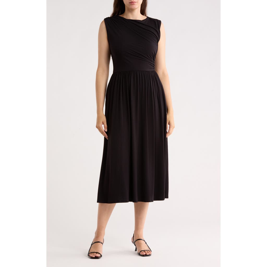 West K Ruched Sleeveless Midi Dress In Black