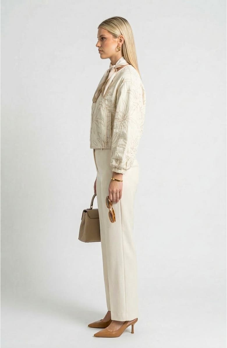 Knit & Lounge Long Sleeve Cropped Jacket with Zip Front and Embroidered Texture, Alternate, color, Beige