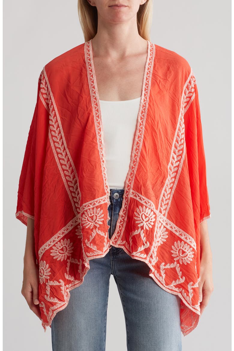Floral Embroidered Topper, Main, color, CORAL