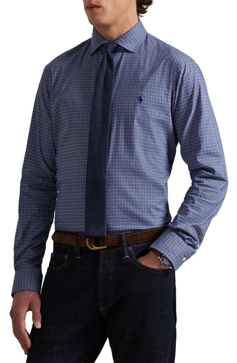 Polo Ralph Lauren Classic Fit Performance Twill Button-Down Shirt, Main, color, Navy Multi
