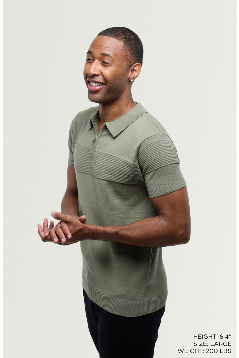 Ottoman Accent Short Sleeve Half-Zip Sweater, Alternate, color, SAGE