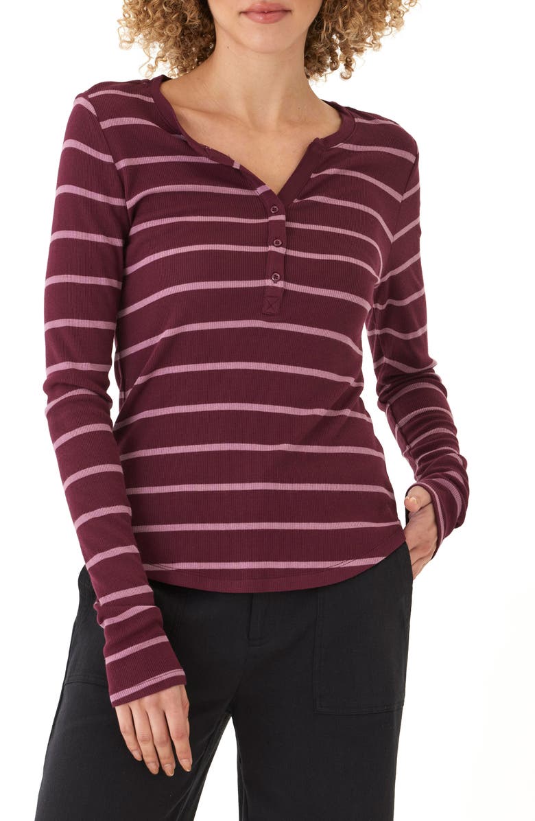 Threads 4 Thought Akia Caribbean Stripe Rib Henley, Main, color, Ultra Maroon / Cherry Blossom