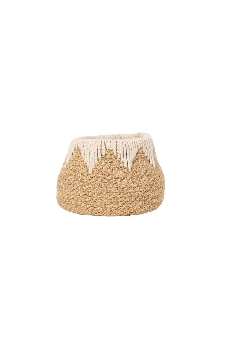 Woven Tapered Basket Jute & White Cotton Rope, Main, color, White