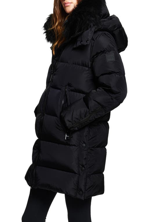 Sam . Addison Water Resistant Down Puffer Coat With Genuine Shearling Collar In Black