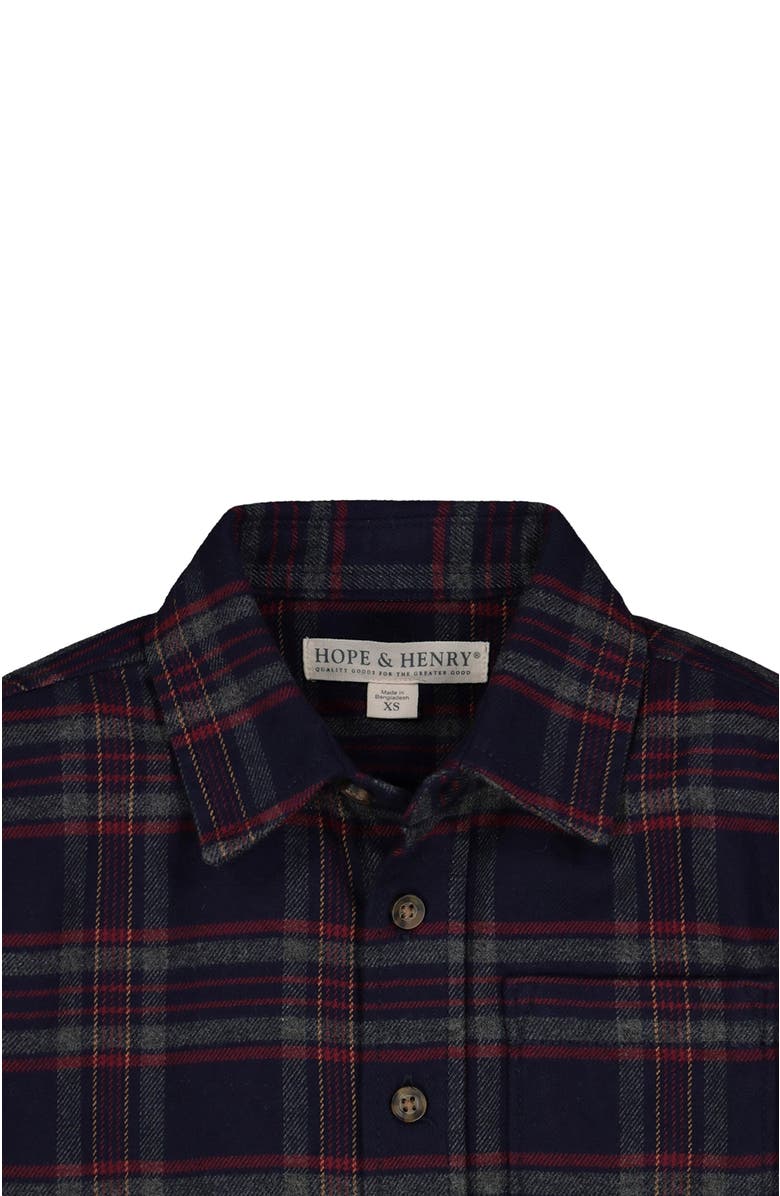 Hope & Henry Kids' Organic Long Sleeve Flannel Button Down Shirt, Alternate, color, Navy And Gray Classic Plaid