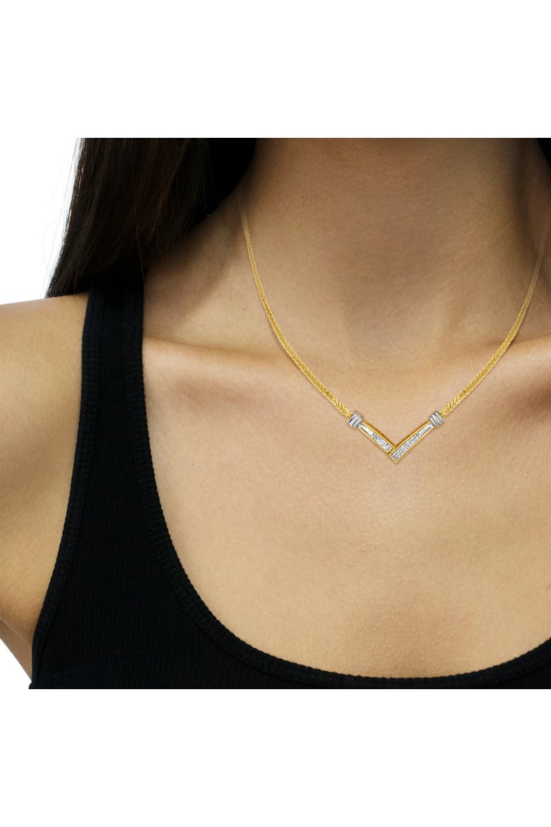 14K Yellow and White Gold 1/4 Cttw Diamond "V" Shape 18" Pendant Necklace, Alternate, color, Yellow