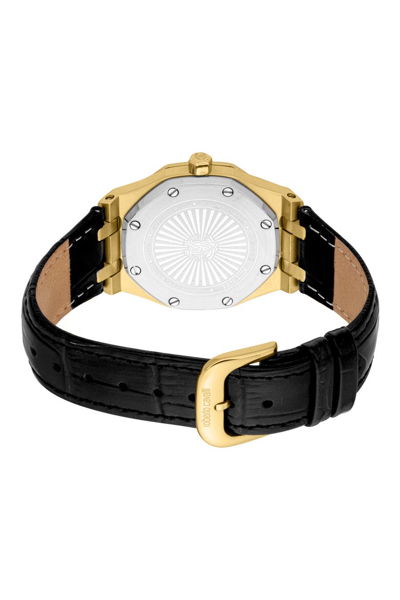 Astrina Crystal Leather Strap Watch, 33.5mm, Alternate, color, WHITE/ GOLD/ BLACK