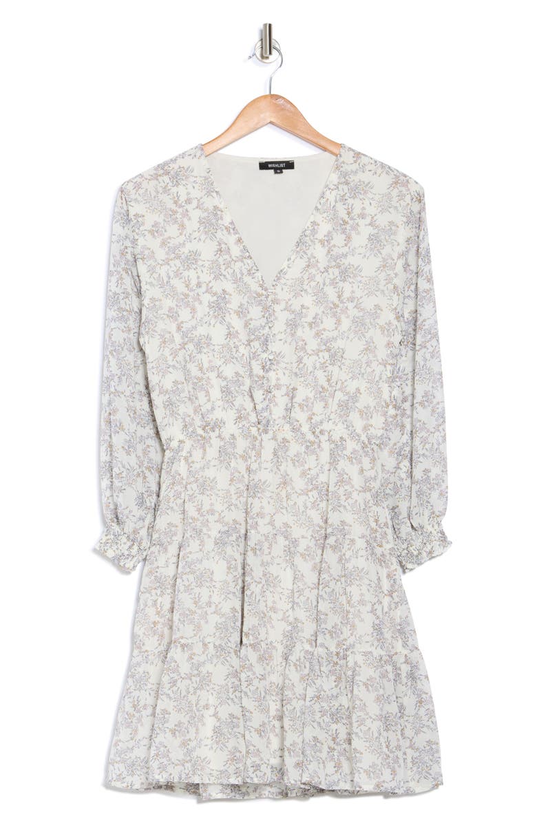 WISHLIST Floral Long Sleeve Tiered Minidress, Alternate, color, Cream Combo