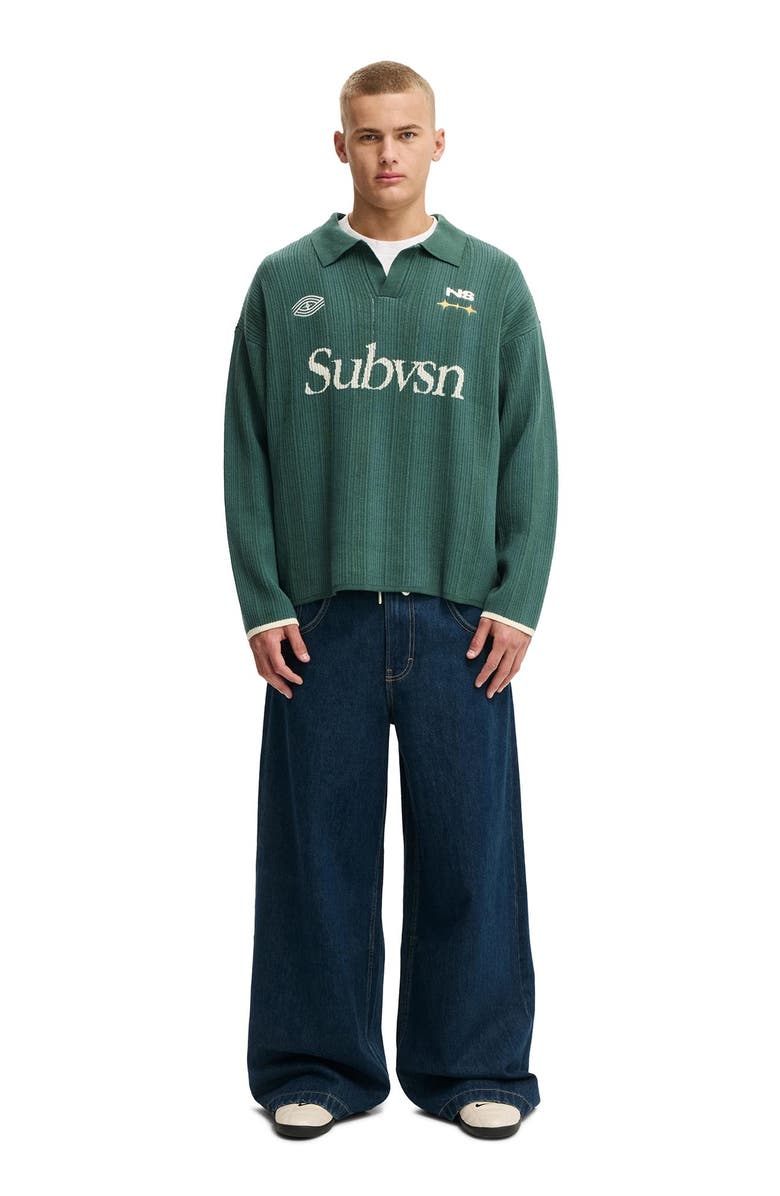 Cotton On Men's Box Fit Rugby Polo, Alternate, color, Teal Stripe