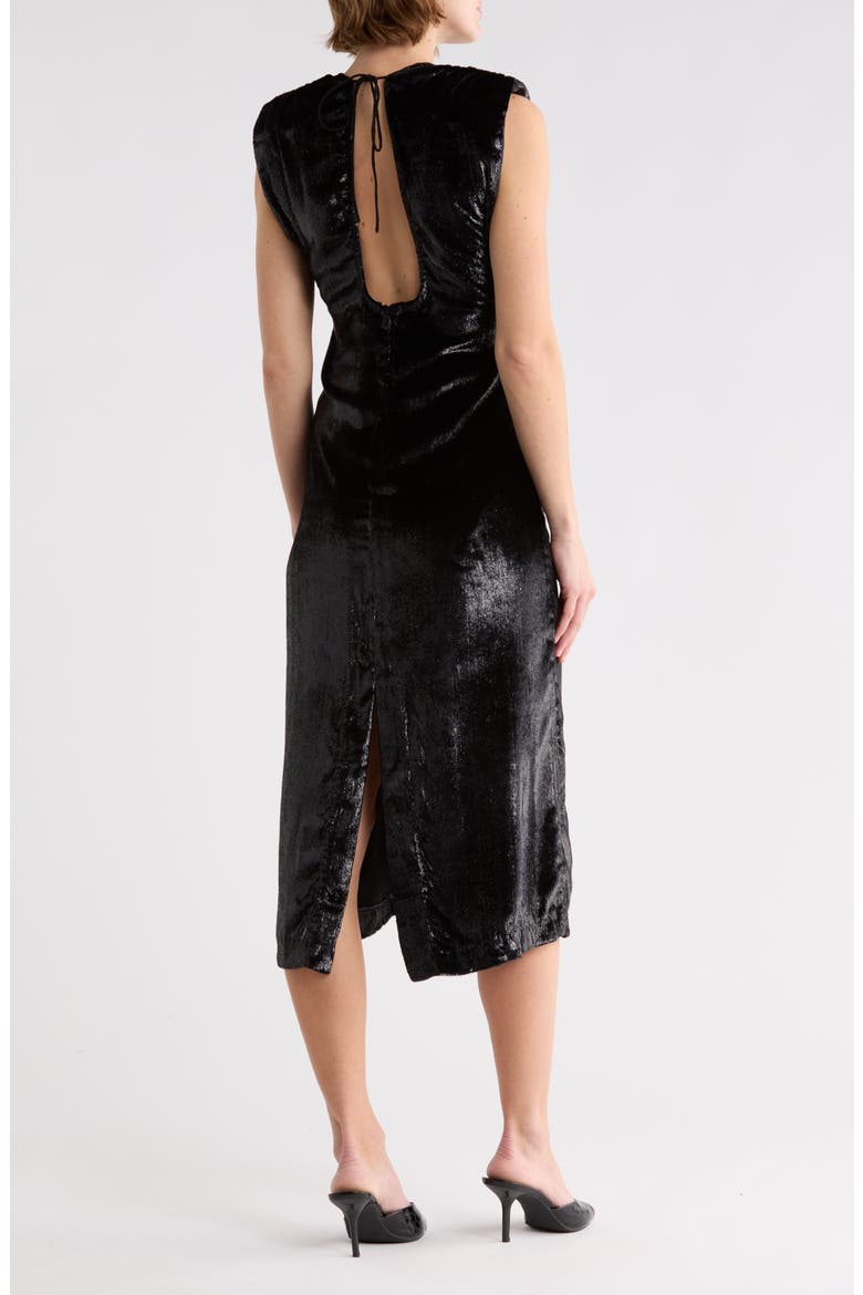 Sleeveless Metallic Velvet Midi Dress, Alternate, color, BLACK