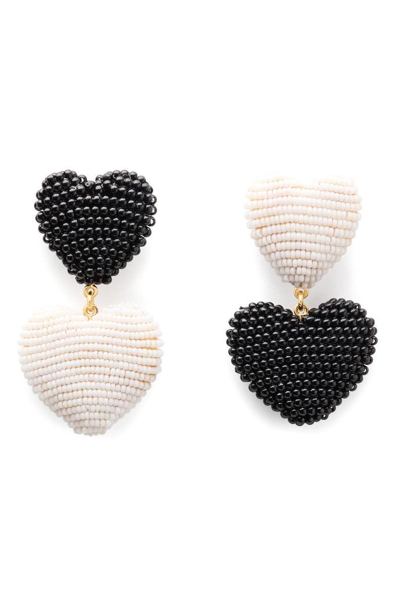 Kate Spade New York heart you beaded double drop earrings, Main, color, Black/ White
