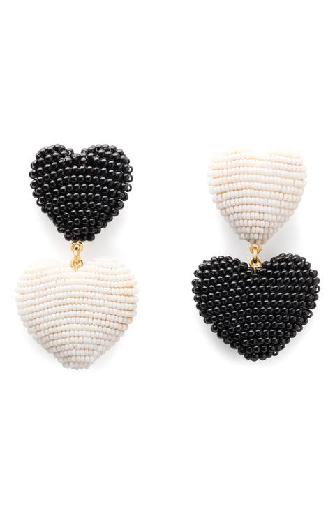 heart you beaded double drop earrings