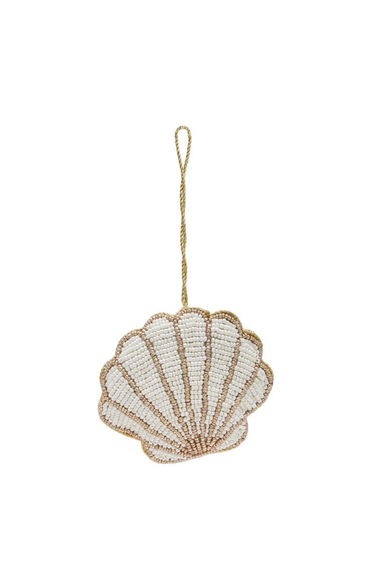 Scallop Shell Beaded Christmas Tree Ornament, Main, color, White