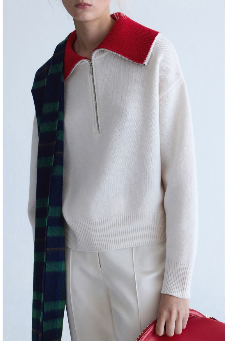Half-Zip Contrast Collar Wool & Cashmere Sweater, Main, color, OFF WHITE