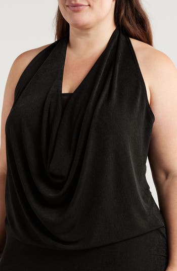 Cowl Neck Asymmetric Hem Stretch Dress