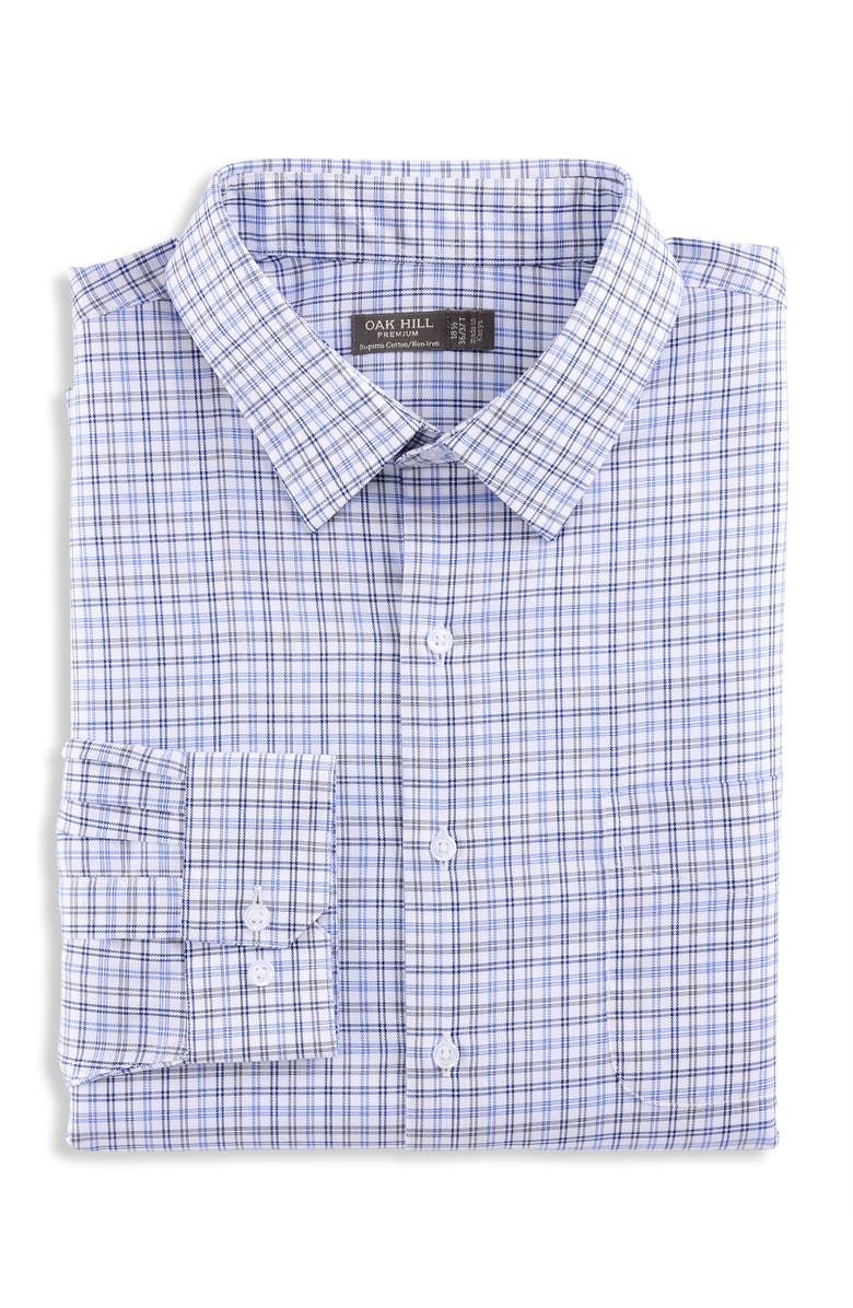 Oak Hill Premium by DXL Grid Patterned Dress Shirt, Main, color, White