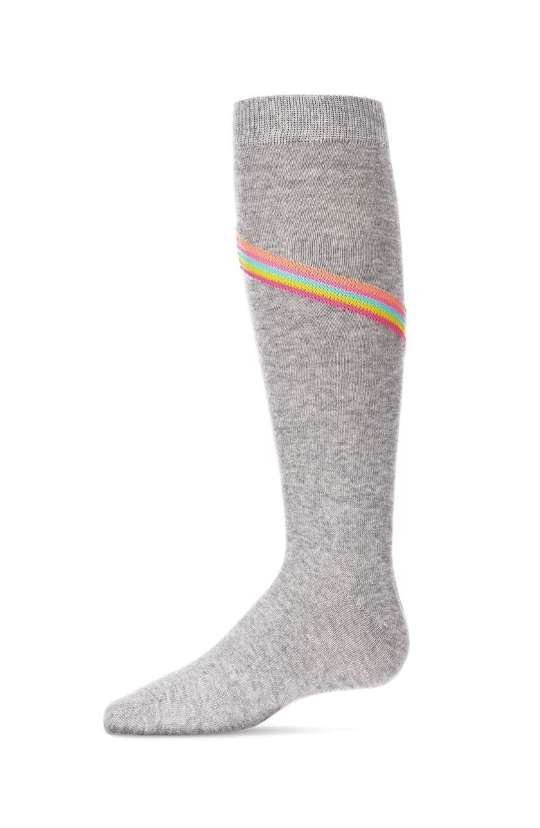 MeMoi V Stripe Lurex Knee High Socks, Main, color, Lt Gray Heather