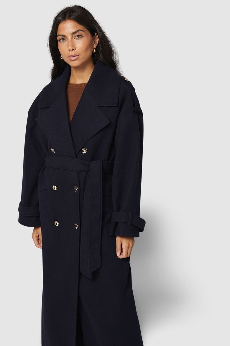 Wide Lapel Trench Coat, Alternate, color, Navy