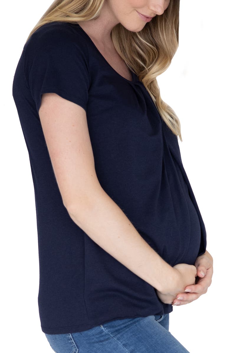 Angel Maternity Petal Front Maternity/Nursing Top, Alternate, color, Navy