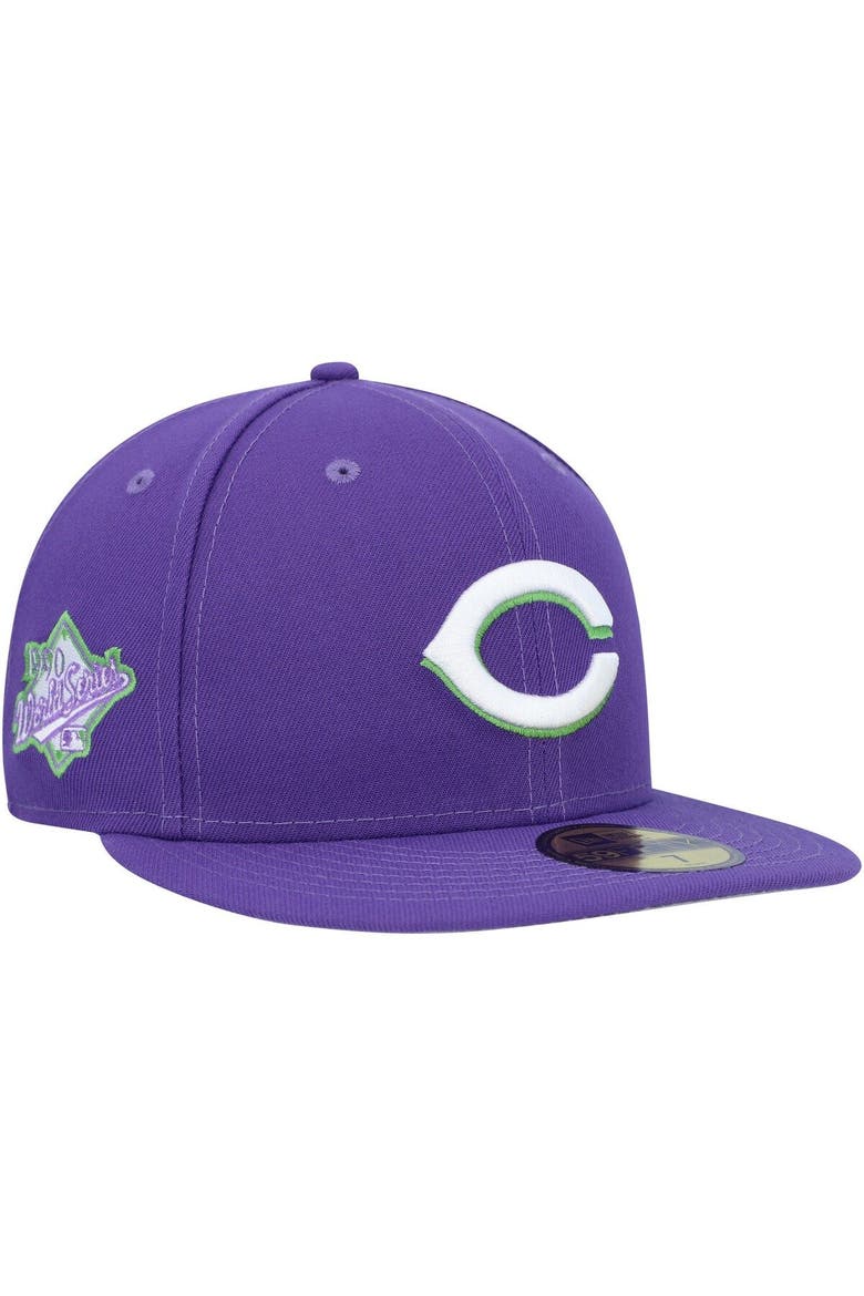 Men's New Era Purple Cincinnati Reds Lime Side Patch 59FIFTY Fitted Hat, Main, color, Purple