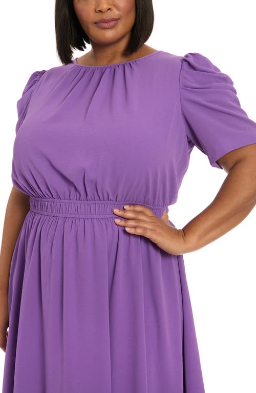 London Times Shirred Crewneck Midi Dress
