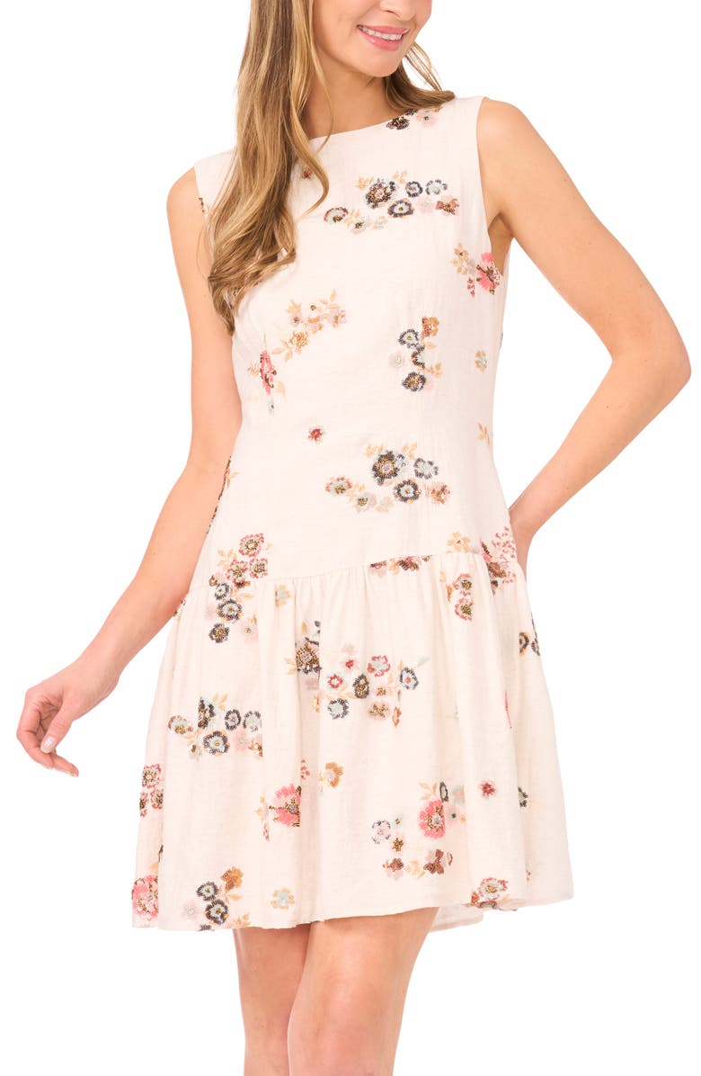 Ted Baker Vivian Floral Beaded Sleeveless Drop Waist Dress, Alternate, color, New Ivory