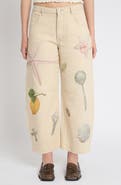 Muse Assembly Printed High Waist Barrel Leg Jeans