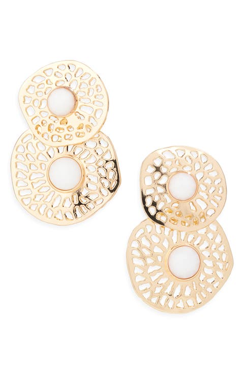Stone Filigree Drop Earrings