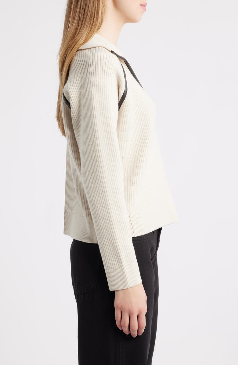 rag & bone Caterina Faux Leather Piped Trim Polo, Alternate, color, Ivory