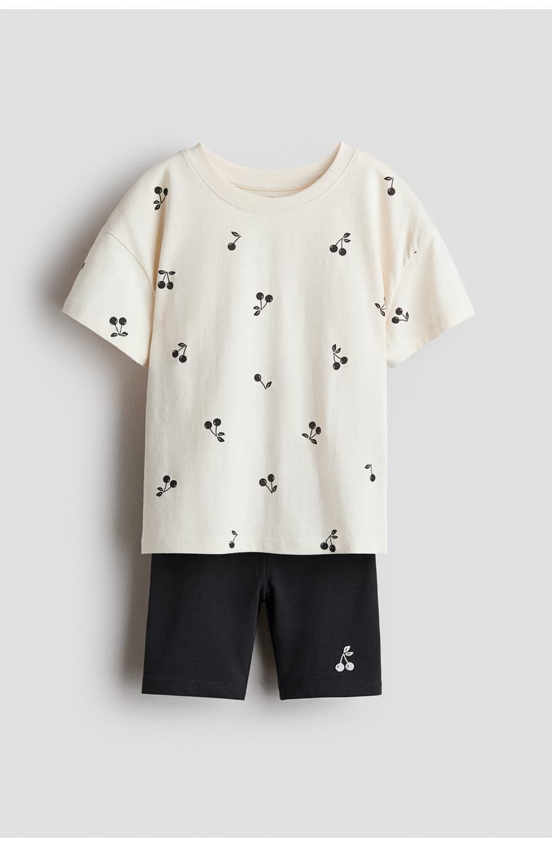 H&M 2-piece cotton jersey set, Main, color, Cream/Cherries