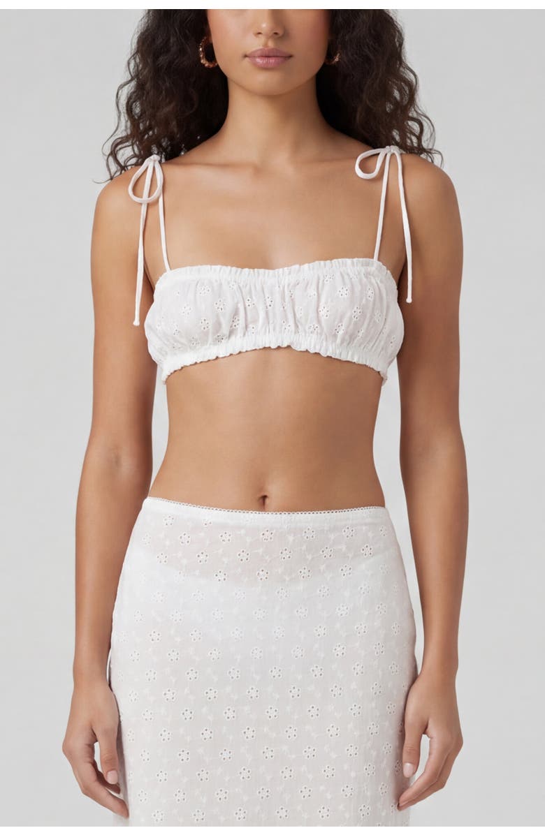 nuaje nuaje Lacey Shirred Cotton Eyelet Bandeau, Main, color, White