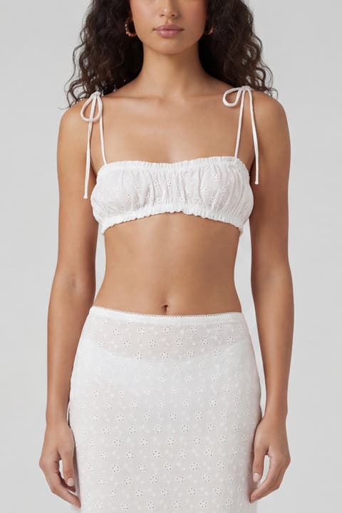 Lacey Shirred Cotton Eyelet Bandeau