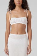 nuaje nuaje Lacey Shirred Cotton Eyelet Bandeau