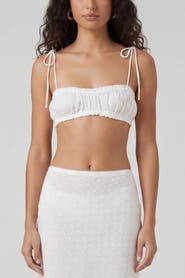 nuaje nuaje Lacey Shirred Cotton Eyelet Bandeau