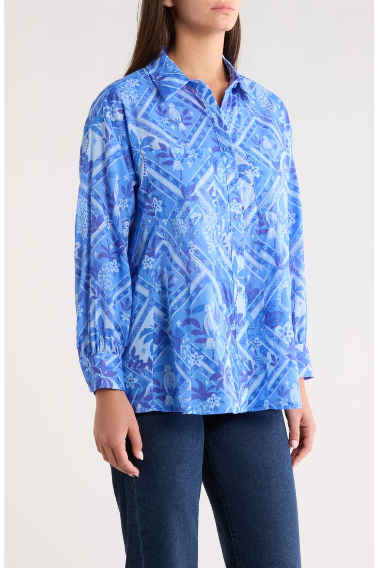 Nala Regie Print Cotton Button-Up Shirt, Alternate, color, BLUE-MUL