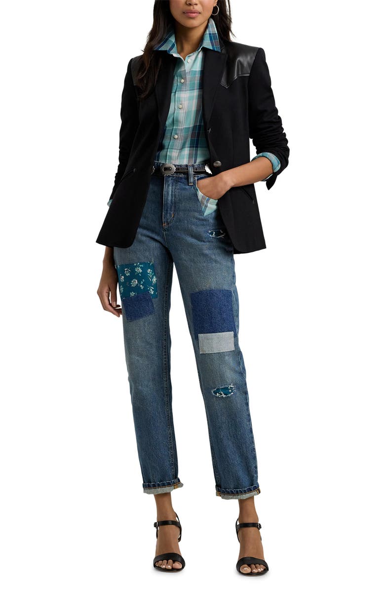 Lauren Ralph Lauren Rigid Straight Leg Patched Jeans, Alternate, color, 
