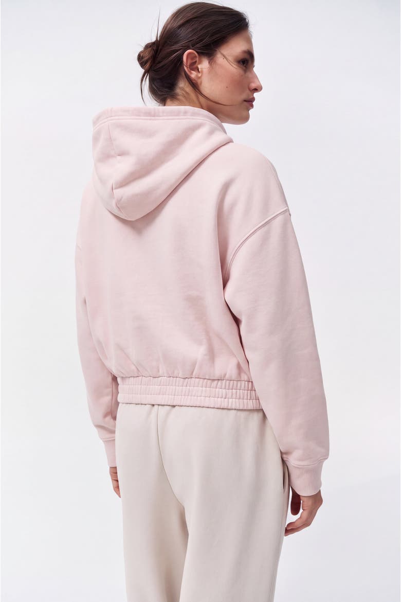 Relaxed Cropped Zip-Up Fleece Hoodie, Alternate, color, Baby Pink