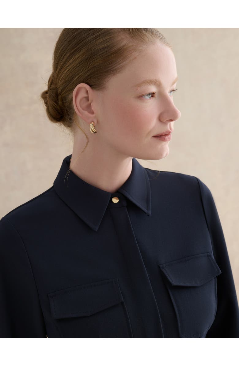 HOBBS LONDON Dannie Cinched-Waist Collard Shirt, Alternate, color, Hobbs Navy