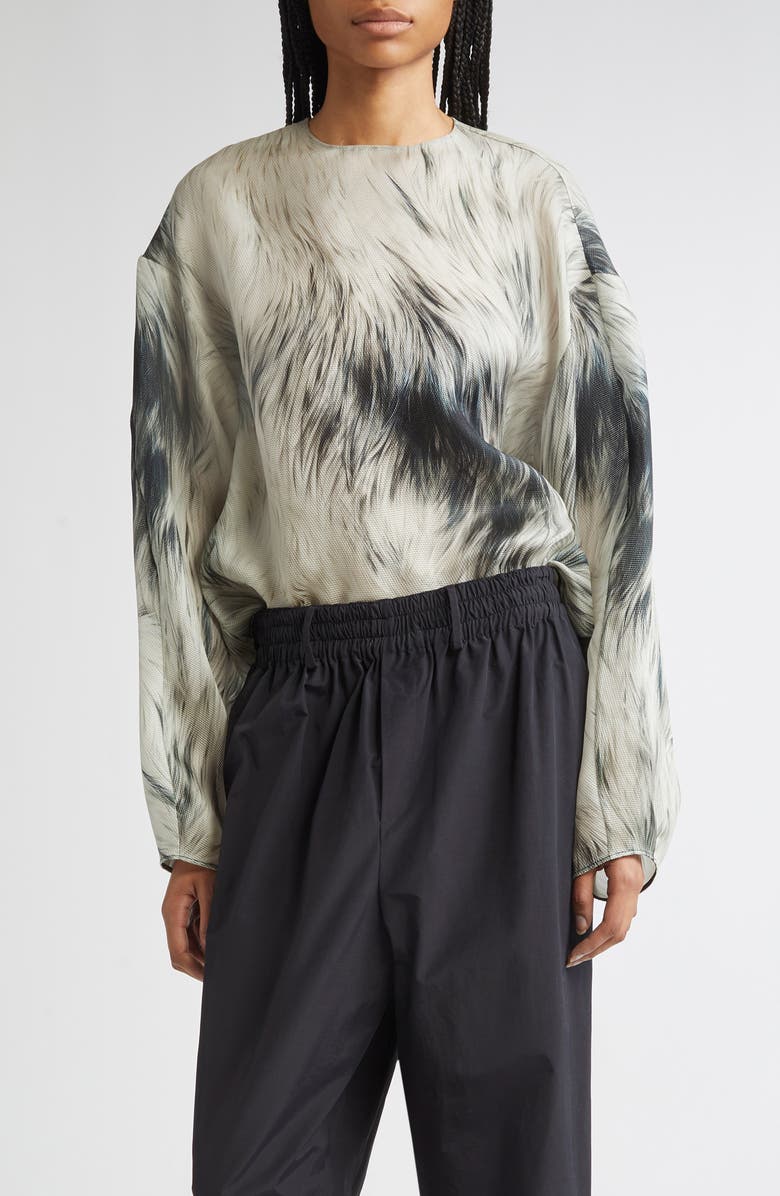 Brandon Maxwell The Briggs Fur Print Relaxed Silk Top, Main, color, Fur Print