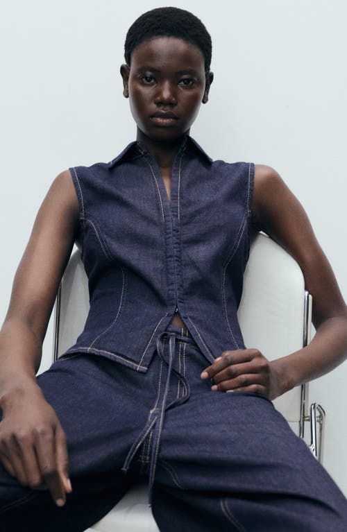 MANGO MANGO MARIA COLLARED COTTON & LINEN DENIM TOP